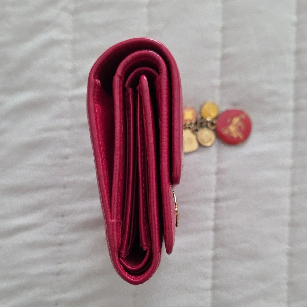 MCM Pink Tri-fold Wallet with Gold Charms Details - Picture 3 of 9